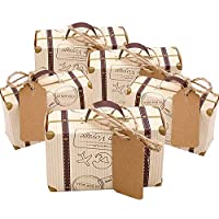 CNNIK 100 Piezas Mini maleta Caja Caja Favor Caramelo Caja Vintage Papel Kraft con etiquetas y hilo de arpillera para…